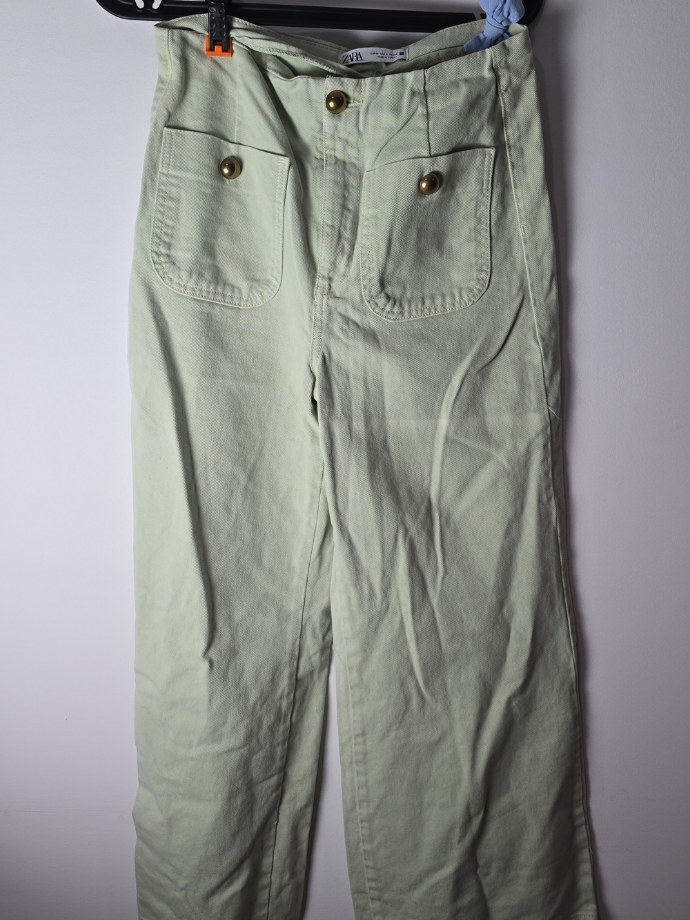 Zara Light Green Button-Pocket Chinos